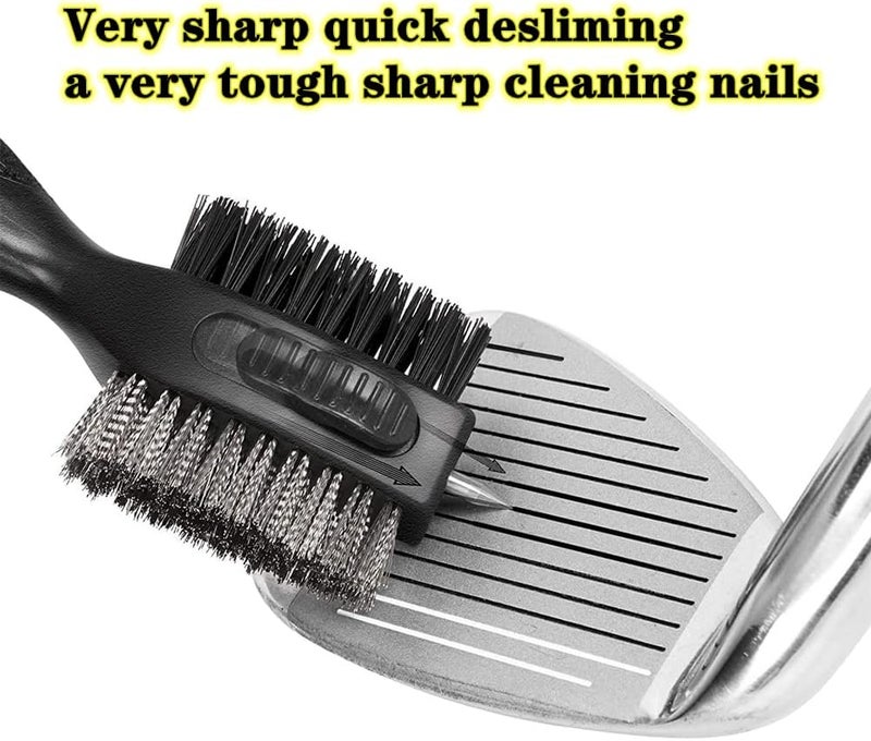 Lesunsul Golf Club Brushes, Golf Cleaning Tool, with Retractable Cleaning Nails, Nylon and Wire Bristles Oversize Double Brush Head with 2ft Retractable Zip-line Metal Buckle - Image 4